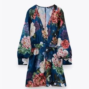 Zara Satin Effect Short Jumpsuit in floral print.